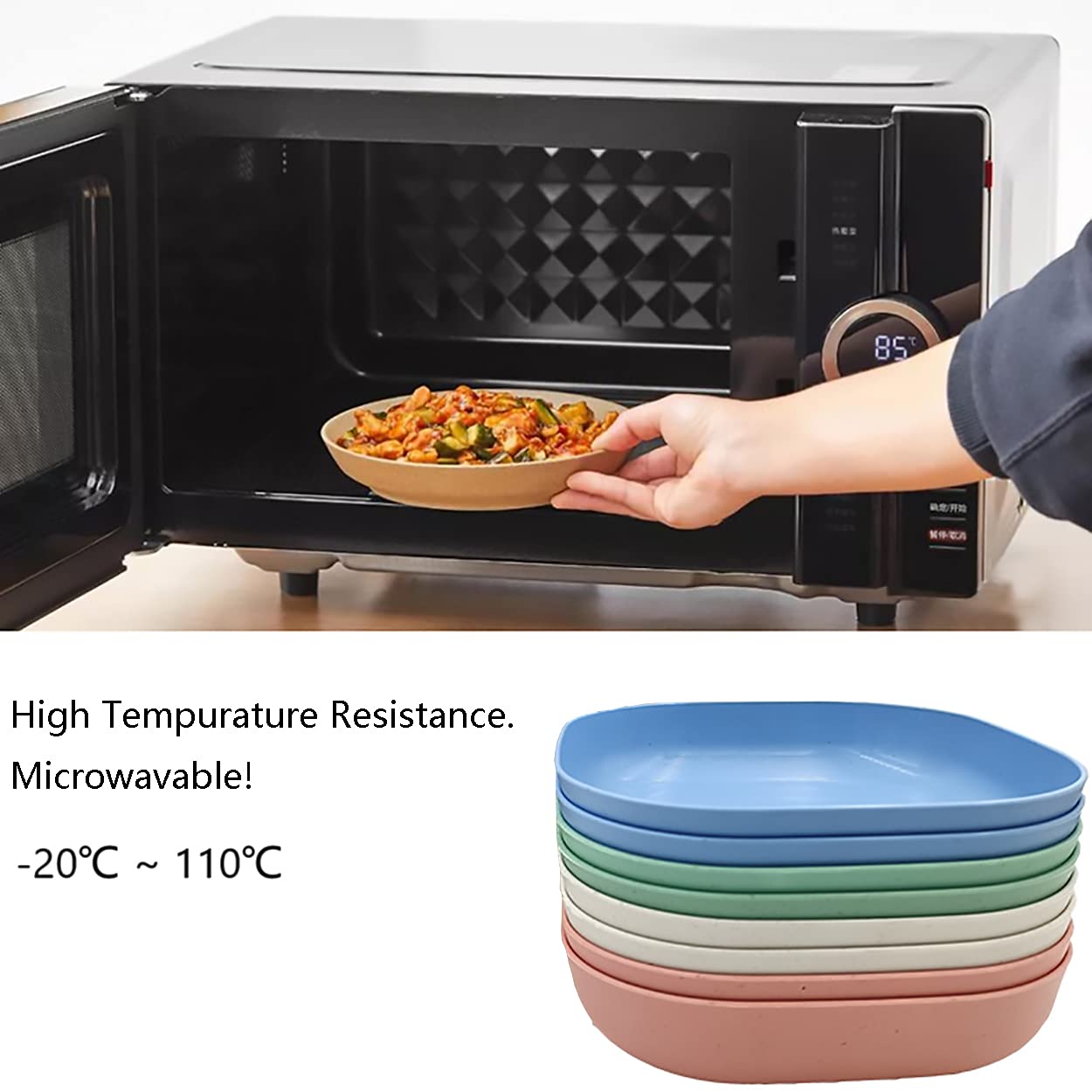 Dadamong 8Pcs Square Wheat Straw Plates Deep Dinner Dishes 5.7 Inches Unbreakable Tableware For Noodle Rice Fruit Cereal Dessert